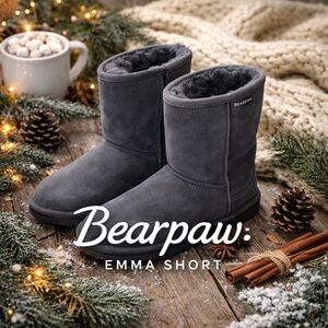 Bearpaw Emma Short Suede Shearling Boots Gray Women’s 8 Cozy Winter